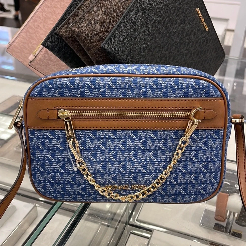 Michael Kors Jet Set Item Large East West Zip Chain Crossbody XBody Denim Multi